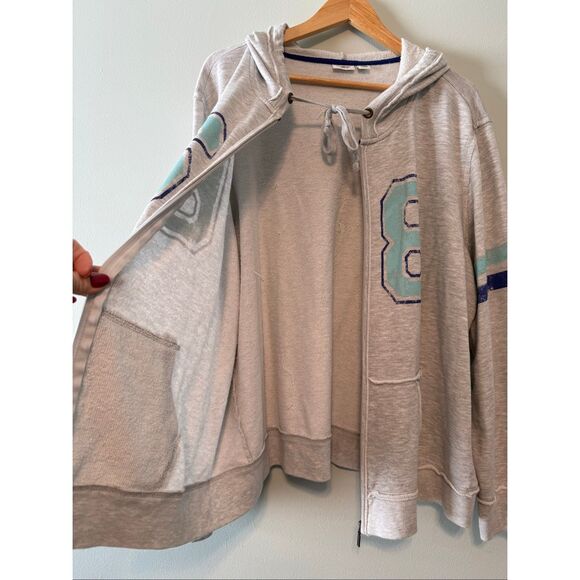 CATO Women's Plus Size 26/28W Zip Up Varsity Hoodie Gray Blue Sporty Loungewear - Picture 8 of 8